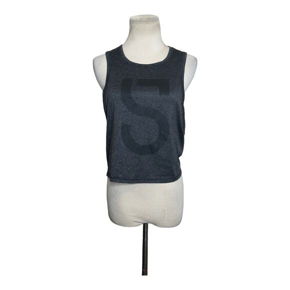 Alala gray black back mesh detail tie back athletic tank top size small - Picture 8 of 11